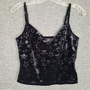 ROMWE Black Velour Star Pattern Tank Top Womens Size XS
